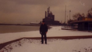 Christine Walley's father and the steel mill where he worked. Photo via Christine Walley.